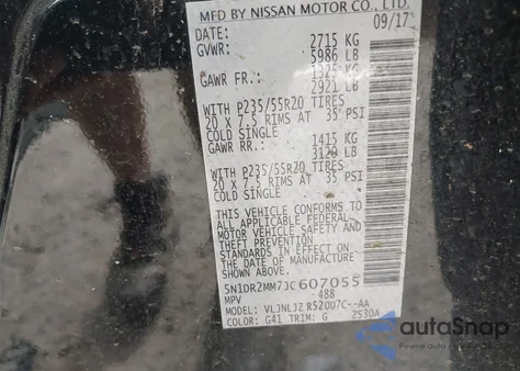 2018 Nissan Pathfinder Platinum из США, поврежденный, VIN 5N1DR2MM7JC607055